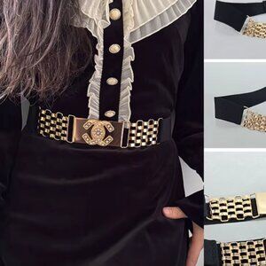 Fashion Elastic Gold Chain Belt Female Waist Stretch Cummerbunds Designer Belts